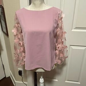 SHEIN Pink Flutter Sleeve Embellished Blouse